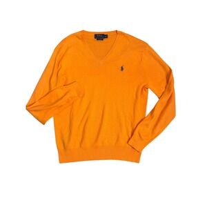 Polo Ralph Lauren Pima Cotton V-Neck Sweater Orange Casual Classic Mens Size M